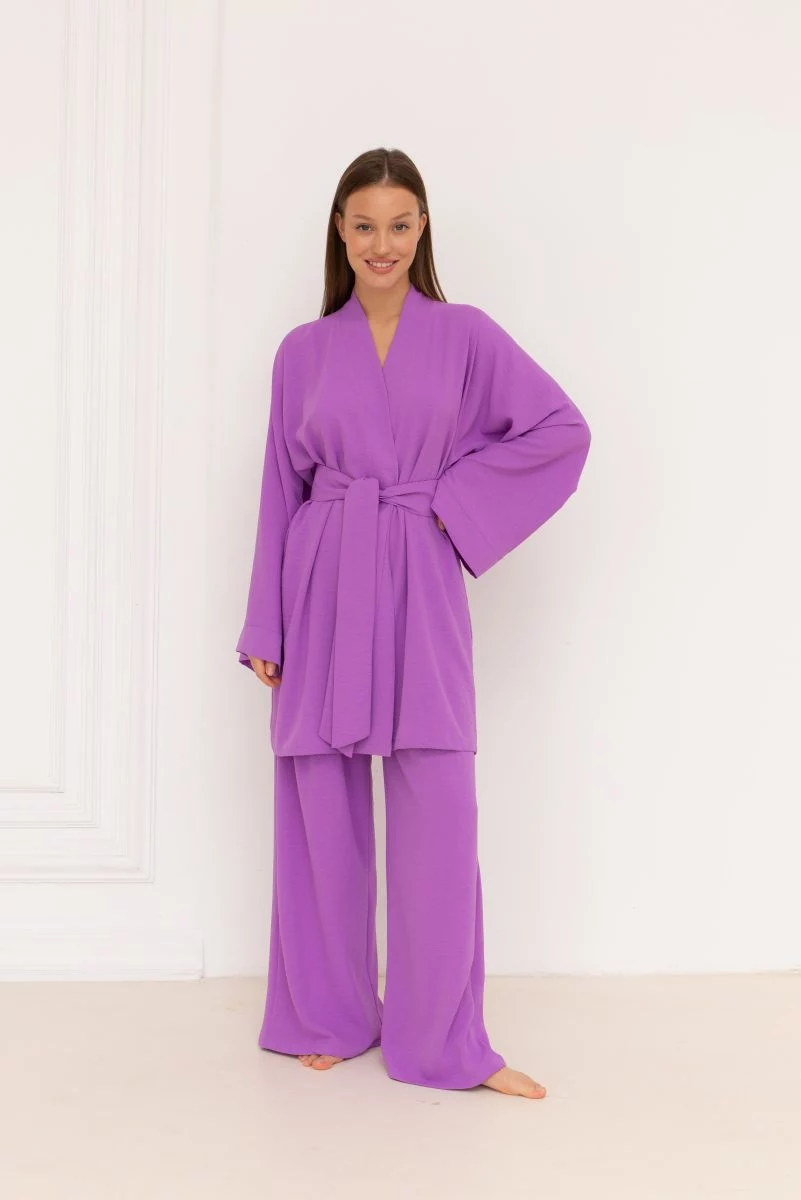 Изображение товара: Комплект «Двойка» кимоно + брюки в фиолетовом цвете