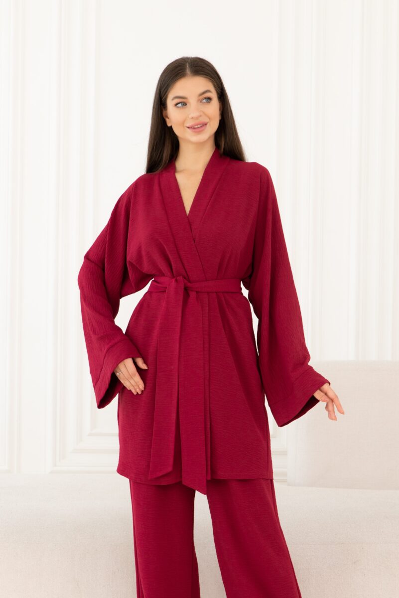 Изображение товара: Комплект «Двойка» кимоно + брюки в цвете бордо