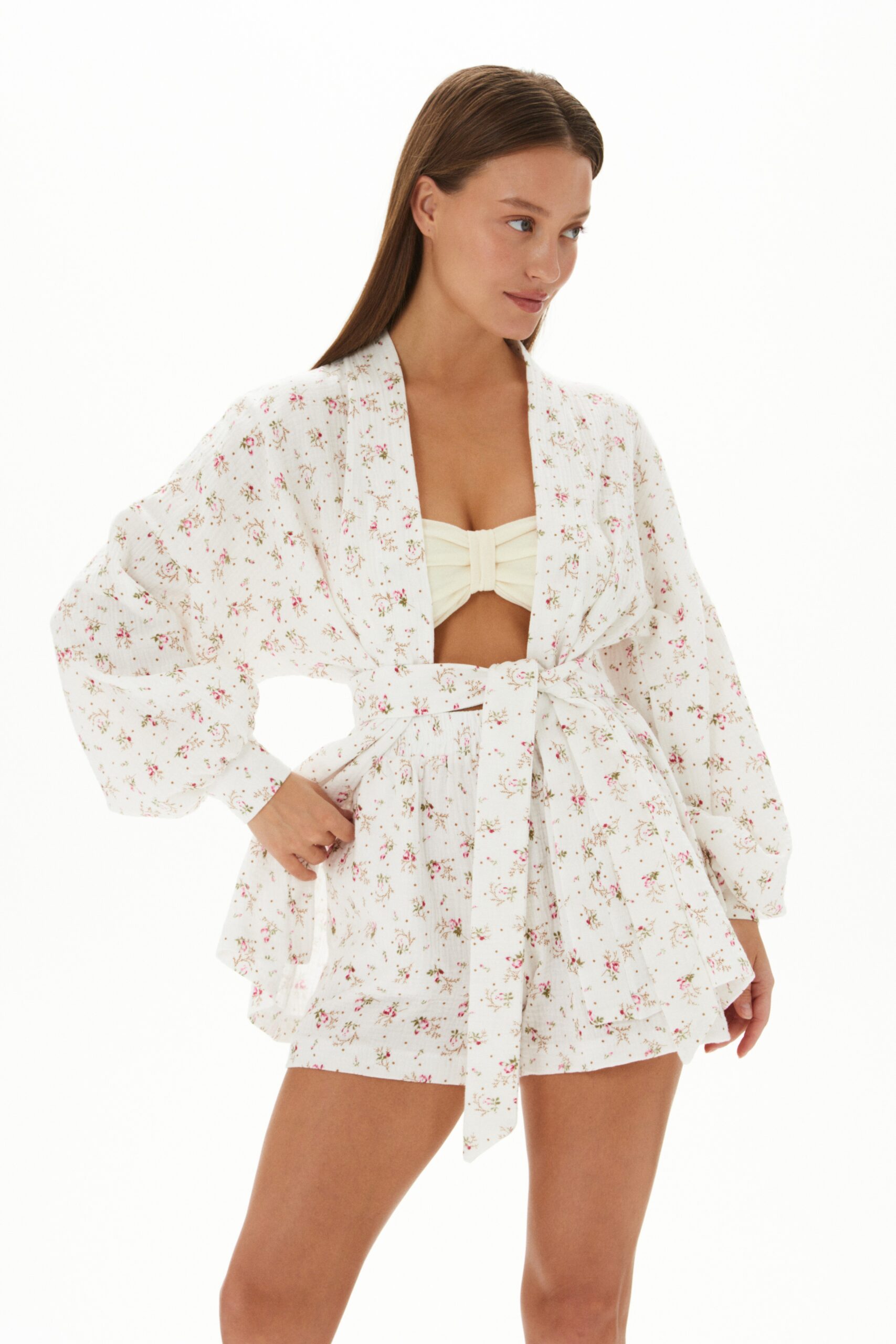 Duo set «Cotton»: летний костюм с принтом розовые цветы