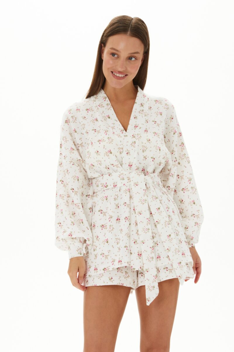 Duo set «Cotton»: летний костюм с принтом розовые цветы