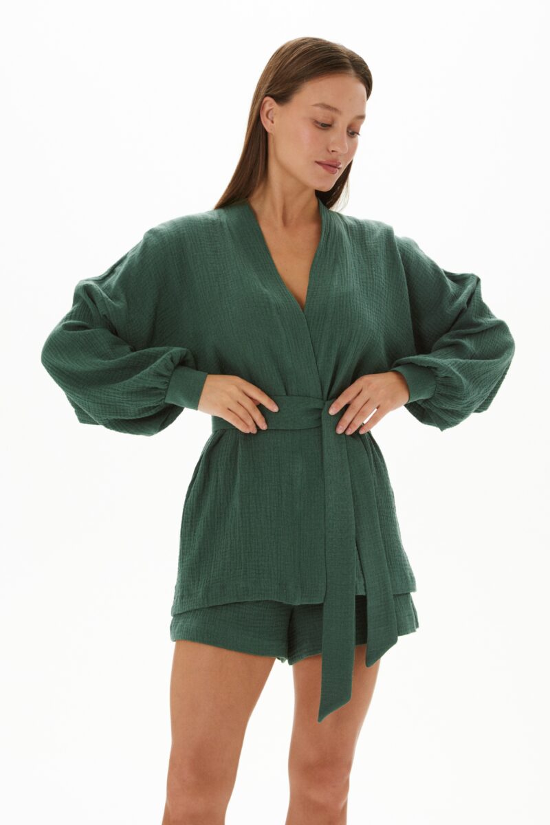 Duo set «Cotton»: летний костюм в цвете нефрит