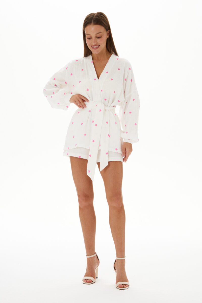 Duo set «Cotton»: летний костюм с принтом розовые сердца