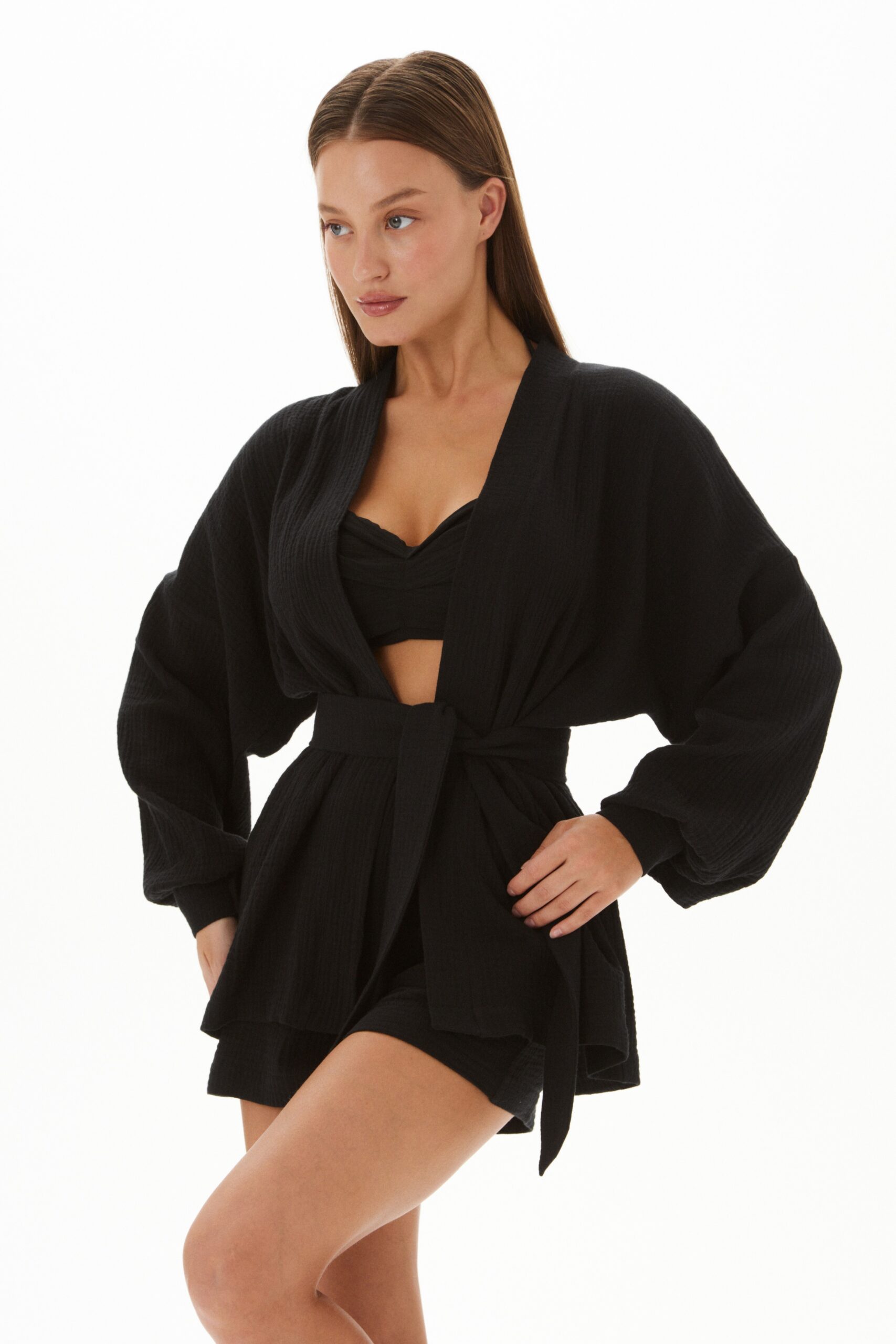 Duo set «Cotton»: летний костюм в черном цвете
