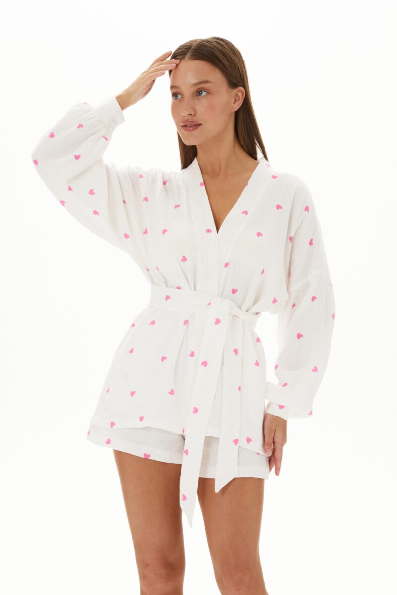 Duo set «Cotton»: летний костюм с принтом розовые сердца