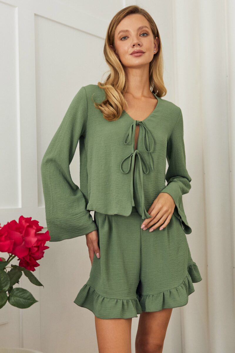 Изображение товара: Home set «Charm» (блуза и шорты) в цвете хаки