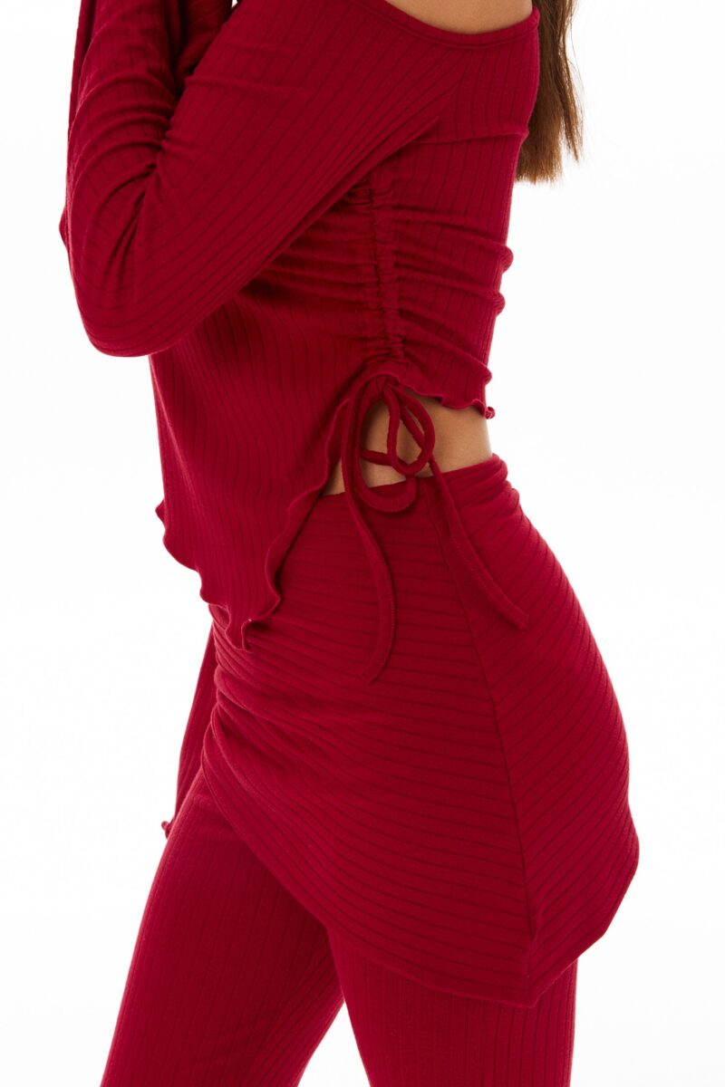 Костюм «Peach set» (кофта и брюки с поясом) в цвете бордо