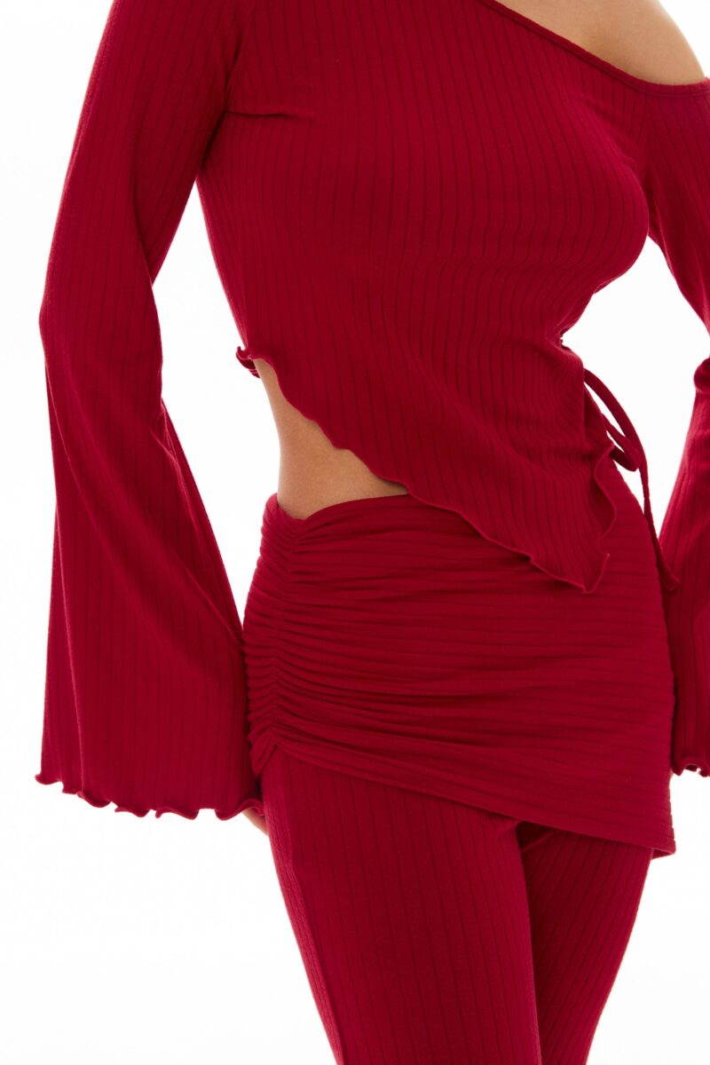 Костюм «Peach set» (кофта и брюки с поясом) в цвете бордо