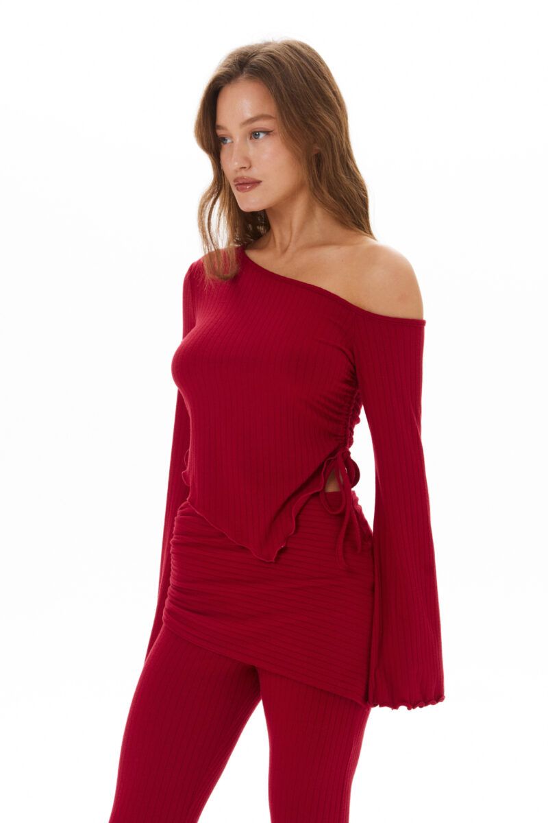 Костюм «Peach set» (кофта и брюки с поясом) в цвете бордо